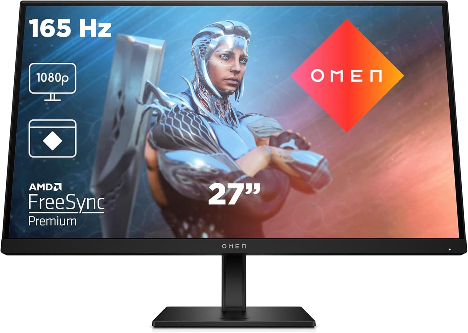 HP OMEN 27 Monitor de jogos FHD de 27", 1920 x 1080 a 165Hz, IPS, 16:9, 1 ms, HDMI, antirreflexo, HDR, DisplayPort, AMD FreeSync Premium, compatível com consolas, preto