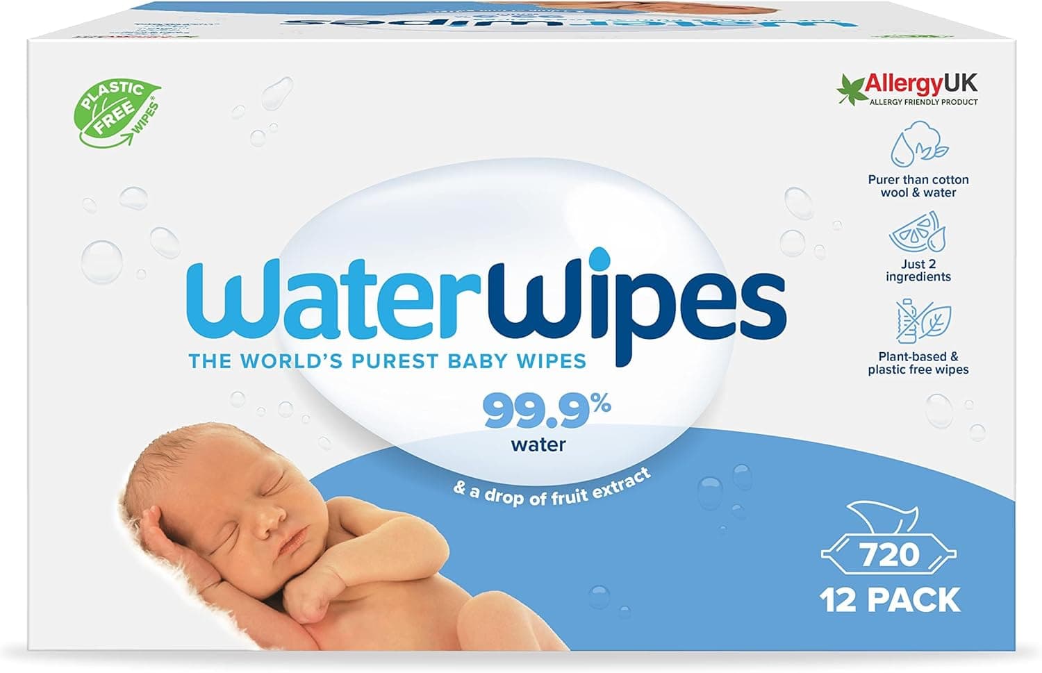 WaterWipes Toalhetes húmidos originais para bebés, sem plástico, 12 x 60 toalhetes = 720 toalhetes 