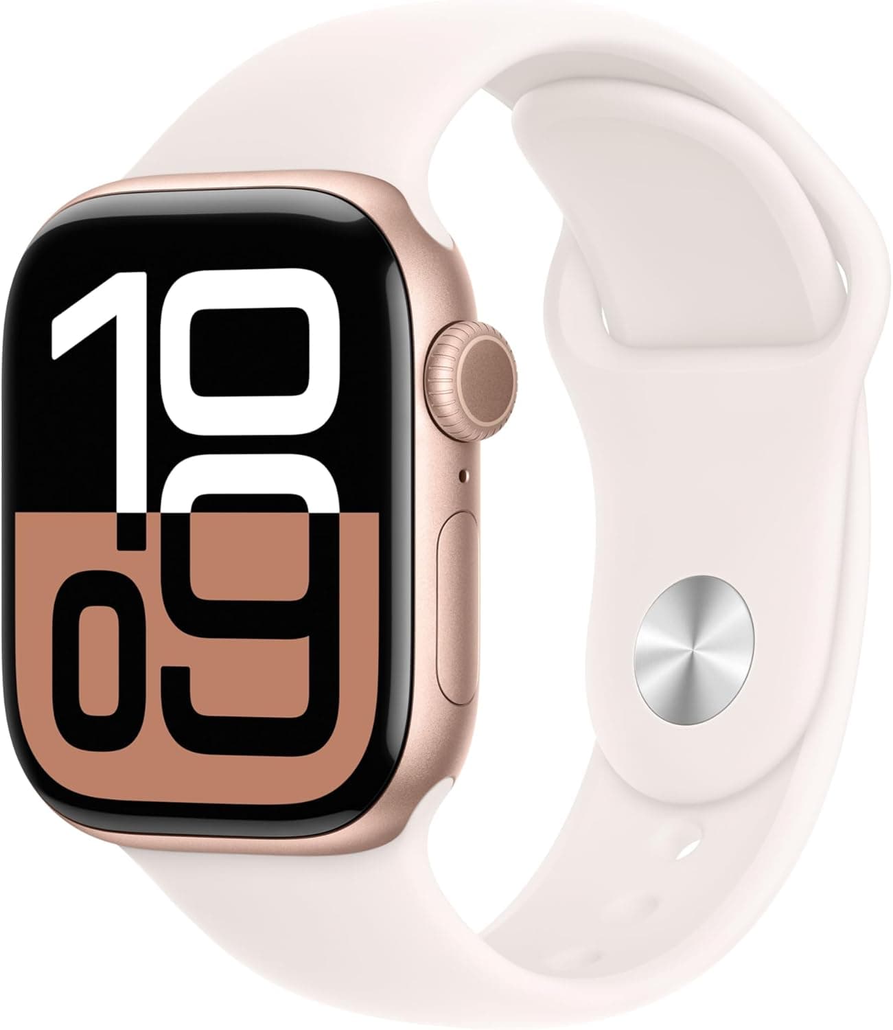 Apple Watch Series 10 GPS Smartwatch com caixa de alumínio ouro rosa de 42 mm e correia desportiva rosa Rubor - tamanho M/L. Monitor de treino, App ECG, ecrã Retina sempre ativo