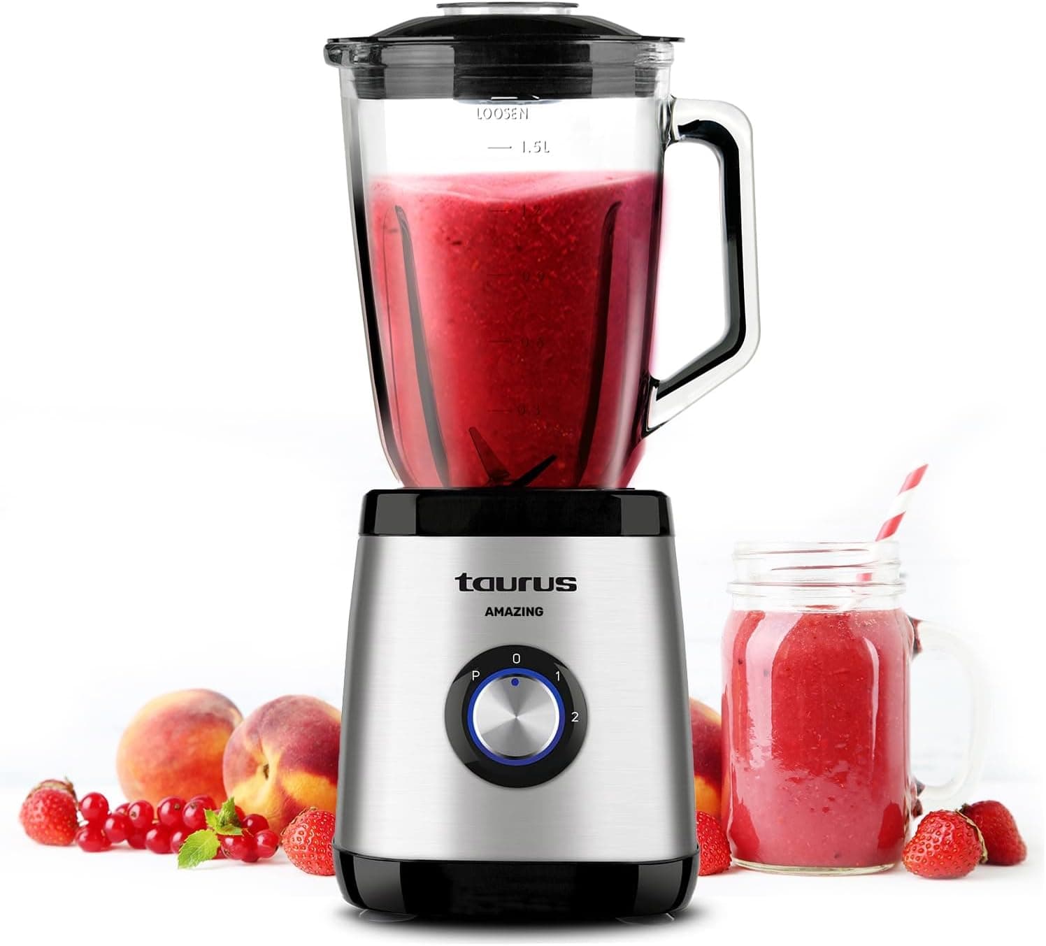 Taurus Magnum 1500 Liquidificadora de copo, jarro de vidro de 1,5 l, 1500 W, 4 lâminas inox removíveis, pique gelo, bpa free, máquina de lavar louça, 2 velocidades turbo
