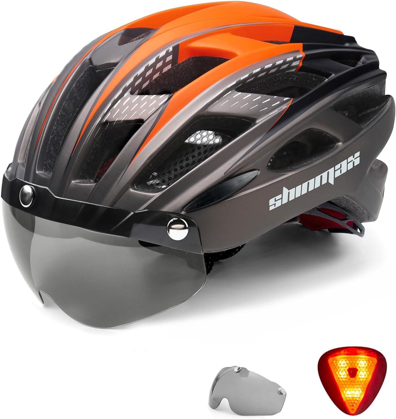Shinmax Capacete de bicicleta com luz, certificação CE, com viseira magnética, segurança ajustável removível, óculos desportivos de proteção ligeira para ski e snowboard. Capacetes de bicicleta unissexo, adultos NR-096