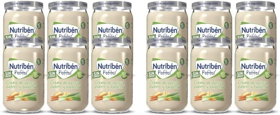 Nutribén Potículos, bolo de creme de batatas, alho-poró e cenoura, para bebés a partir de 6 meses, sem amidos, sem adição de açúcares, ingredientes naturais e saudáveis, pack de 6 x 235 g, 1410 g