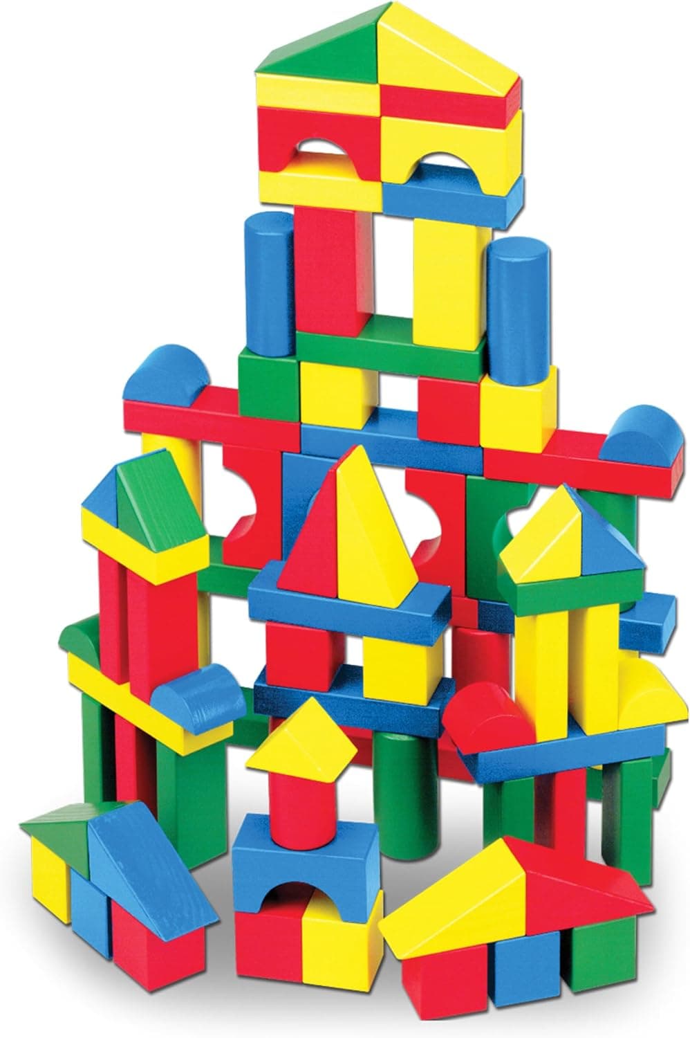 Melissa & Doug Blocos de madeira geométricos, 100 peças, brinquedos para desenvolvimento, jogo clássico de madeira, jogo de construção, presente para meninos e meninas de 3 4 5 6 7 8 anos