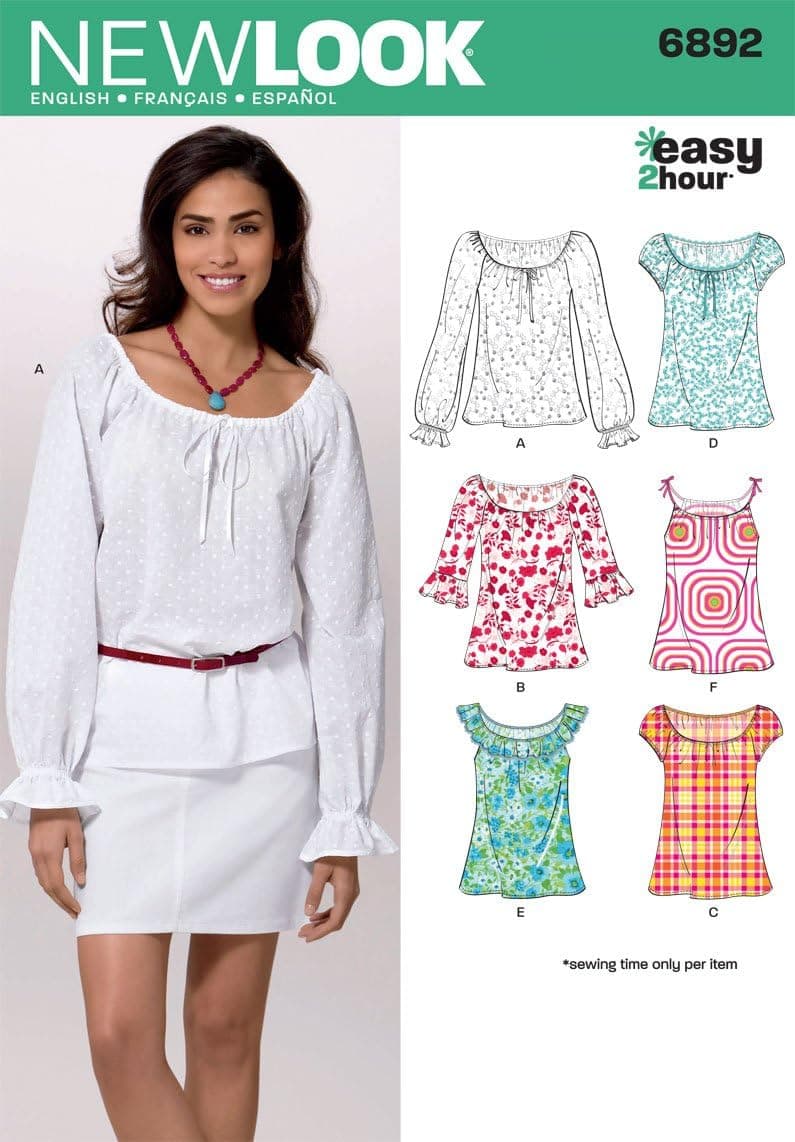 New Look Padrão de costura 6892: T-shirts para mulher, tamanho A, papel, multicolorido, A (6-8-10-12-14-16)