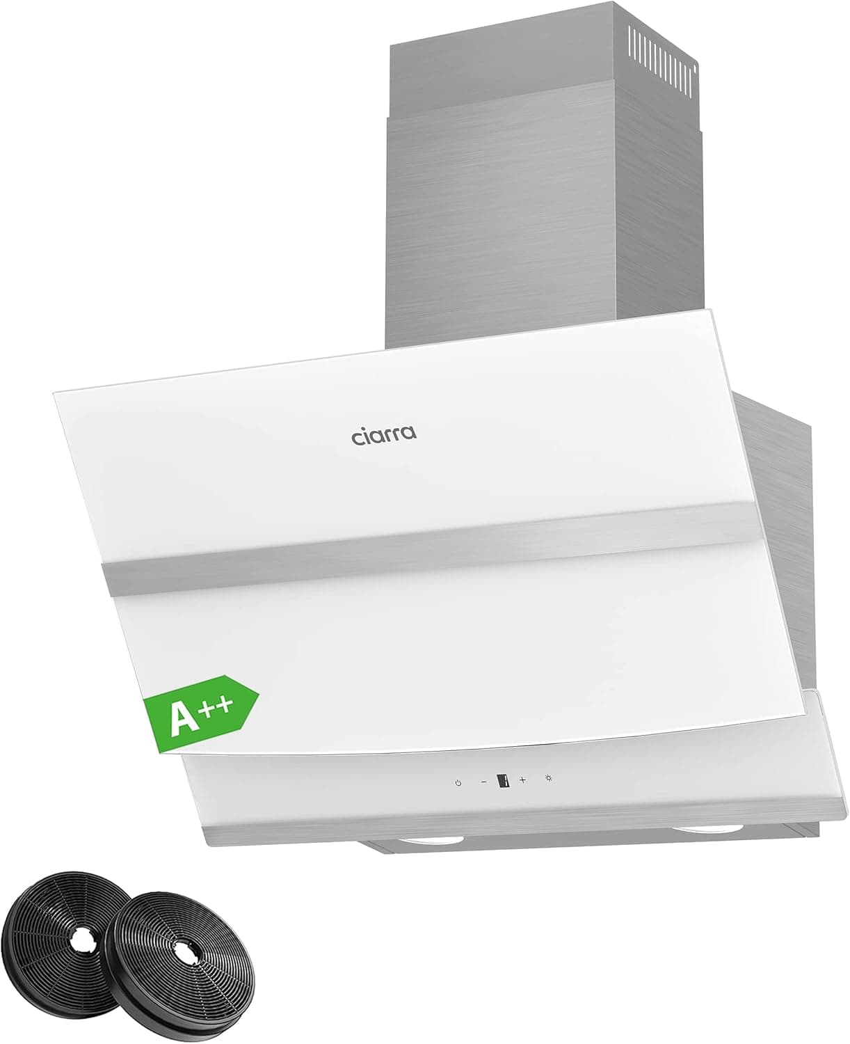 CIARRA CBCW6736N Sino extrator de cozinha, 60 cm, classe A++ 650 m³/h, com filtros de carbono CBCF003, evacuação ao exterior e recirculação, branco, interior 4 velocidades 