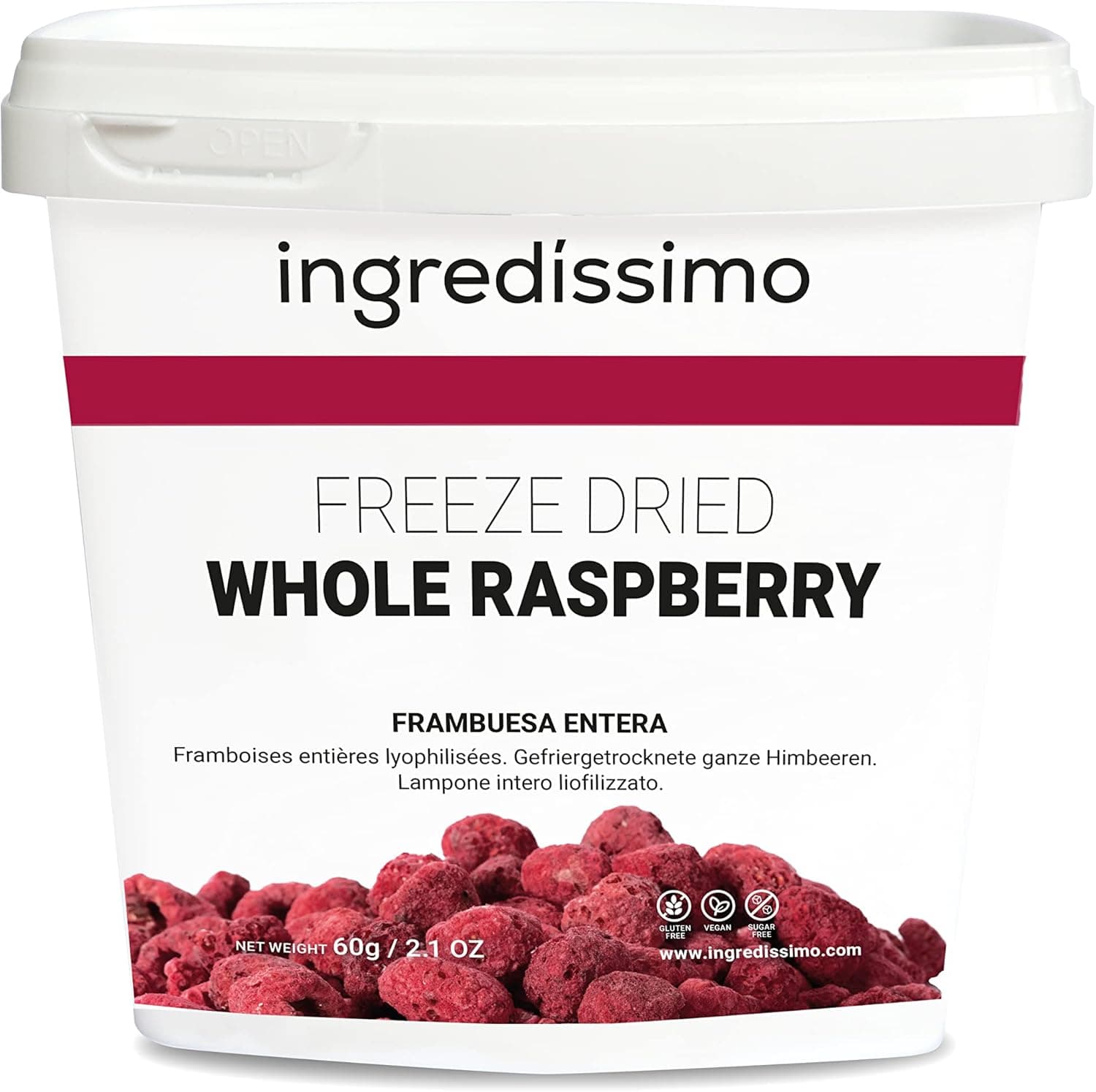 Ingredissimo Freeze-Dried Whole Raspberry | Framboesa liofilizada crocante sem açúcar adicionado vegan e sem glúten 60 g
