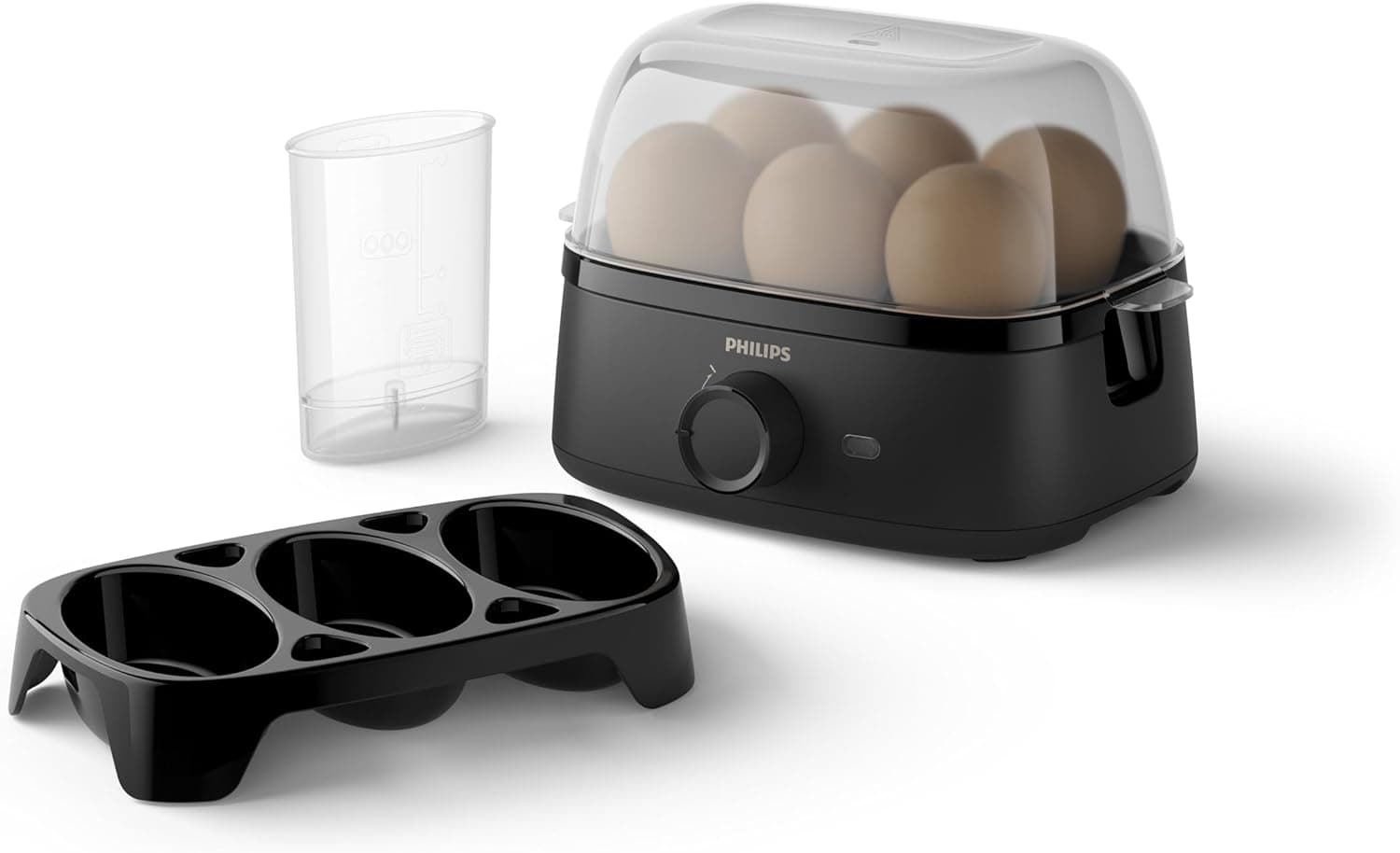 Philips Cozer ovos série 3000, tamanho familiar até 6 ovos (macios, médios, duros, escalfados), fácil de limpar, bandeja para escalfar e furador de ovos, 400 W, design compacto (HD9137/90)