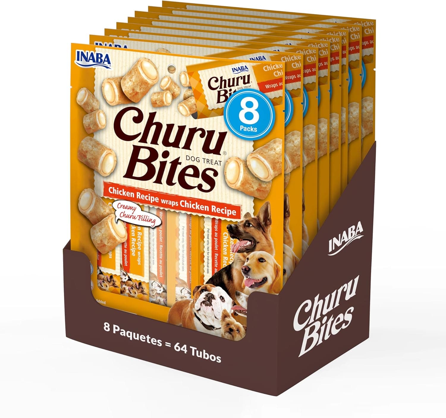 Churu Dog Bites | Snacks de frango para cães, 8 unidades de 96 g