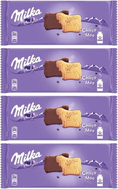 Milka Choco Moo bolachas em forma de vaca revestidas com chocolate com leite dos Alpes, 120 g x 4