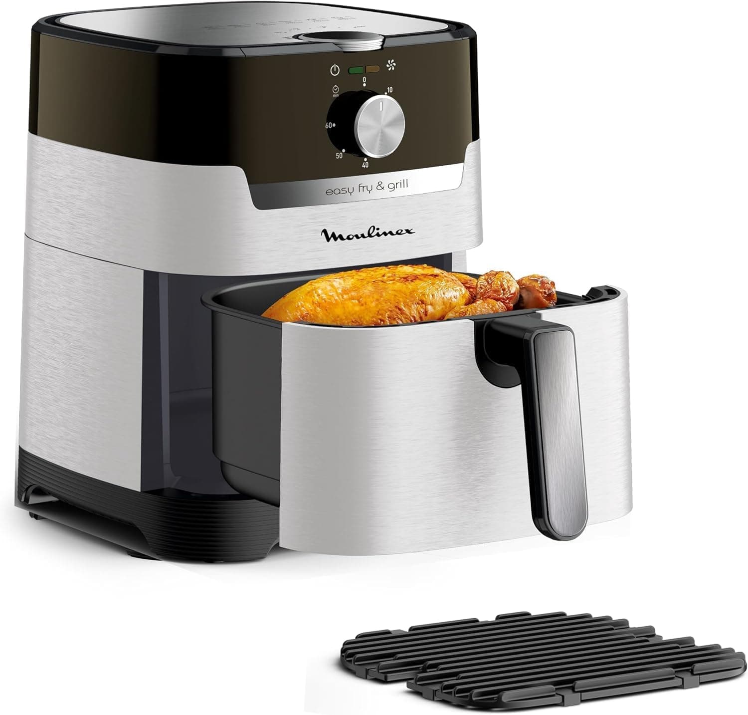 Moulinex Easy Fry Fritadeira de ar 2 em 1 para fritar ou grelhar, ecrã digital tátil, 16 programas, grande capacidade, até 6 pessoas, EZ501A