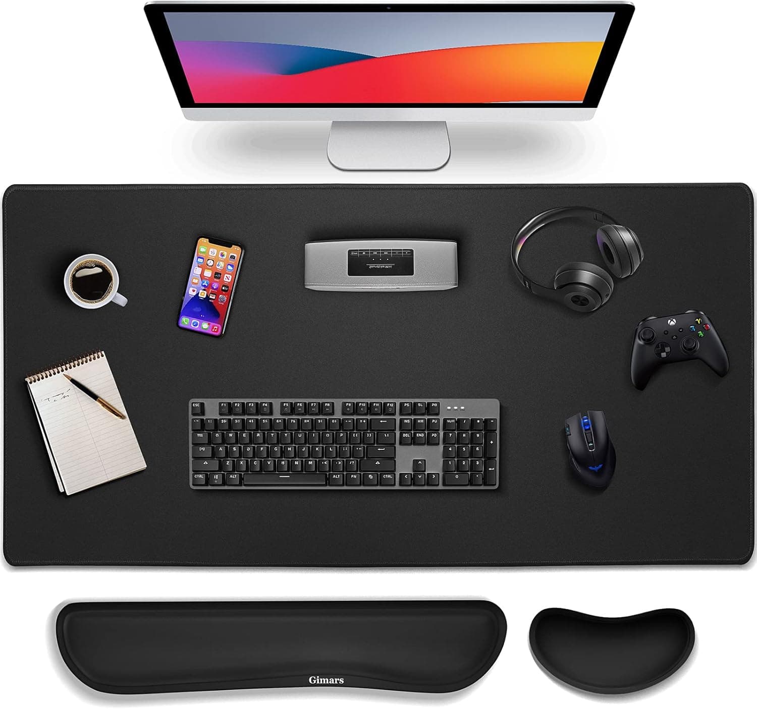 Gimars 3 em 1 Tapete de rato XXL para apoio para pulsos teclado e rato, Mouse Pad Gaming 800 x 304 mm, tapete rato espuma com memória suporte bonecas para teclado ergonómico, tapete secretária Gamer