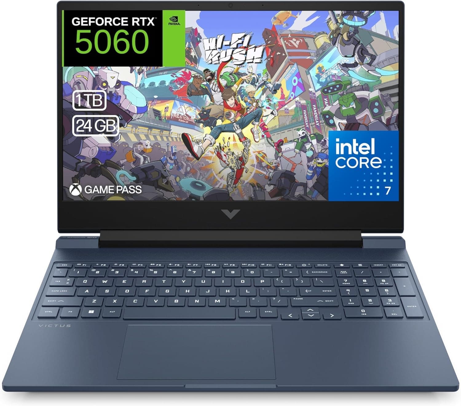 HP Victus 15-fa2056ns Computador portátil Gaming FHD de 15", Intel Core 7-240H, 24 GB RAM, 1TB SSD, NVIDIA RTX 5060, FreeDos - azul, teclado QWERTY espanhol