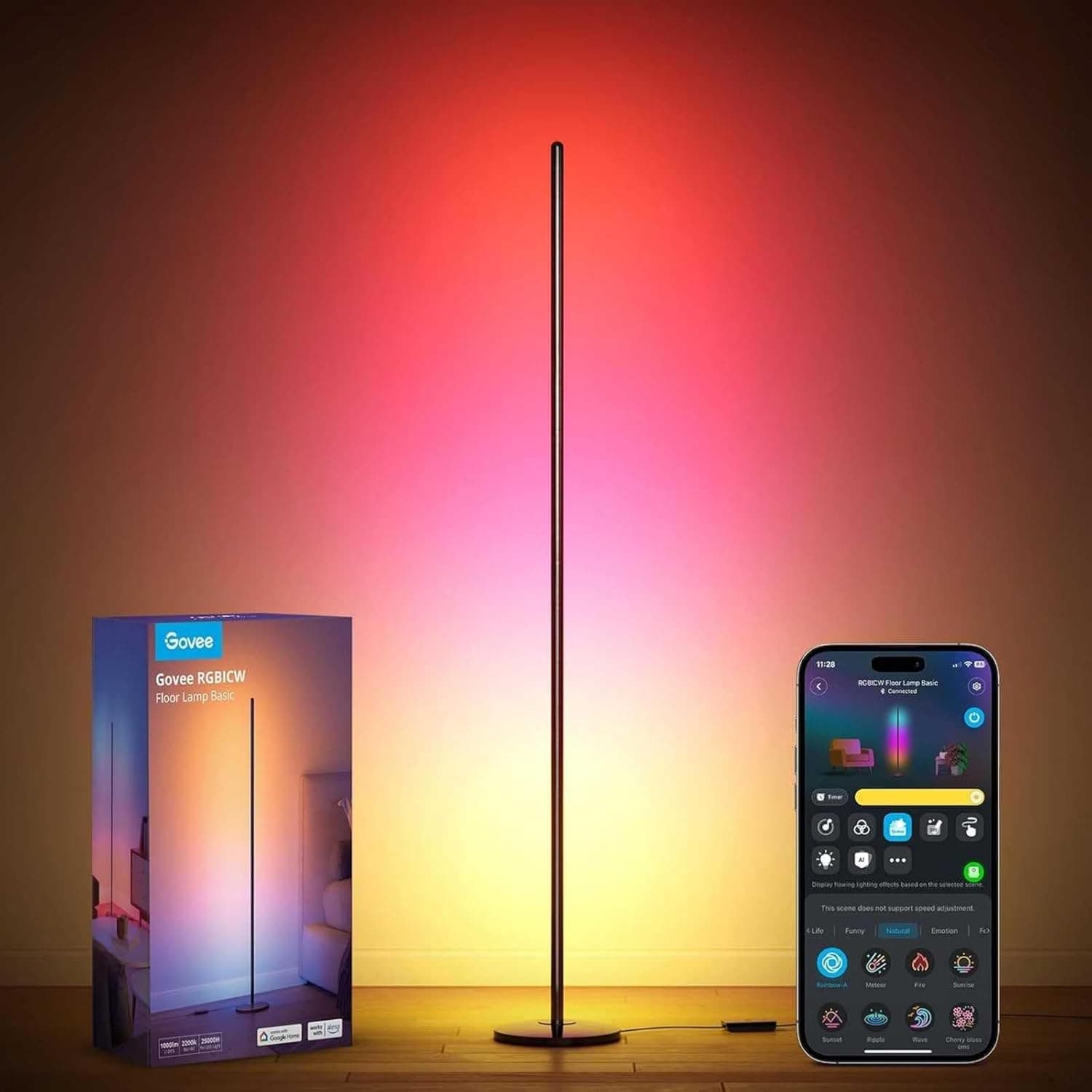 Govee Candeeiro de pé moderno, RGBIC candeeiro LED funciona com Alexa, Google Assistant e App, 16 milhões de cores DIY e 61 modos de cena, sincronização musical para quarto, Gaming Room
