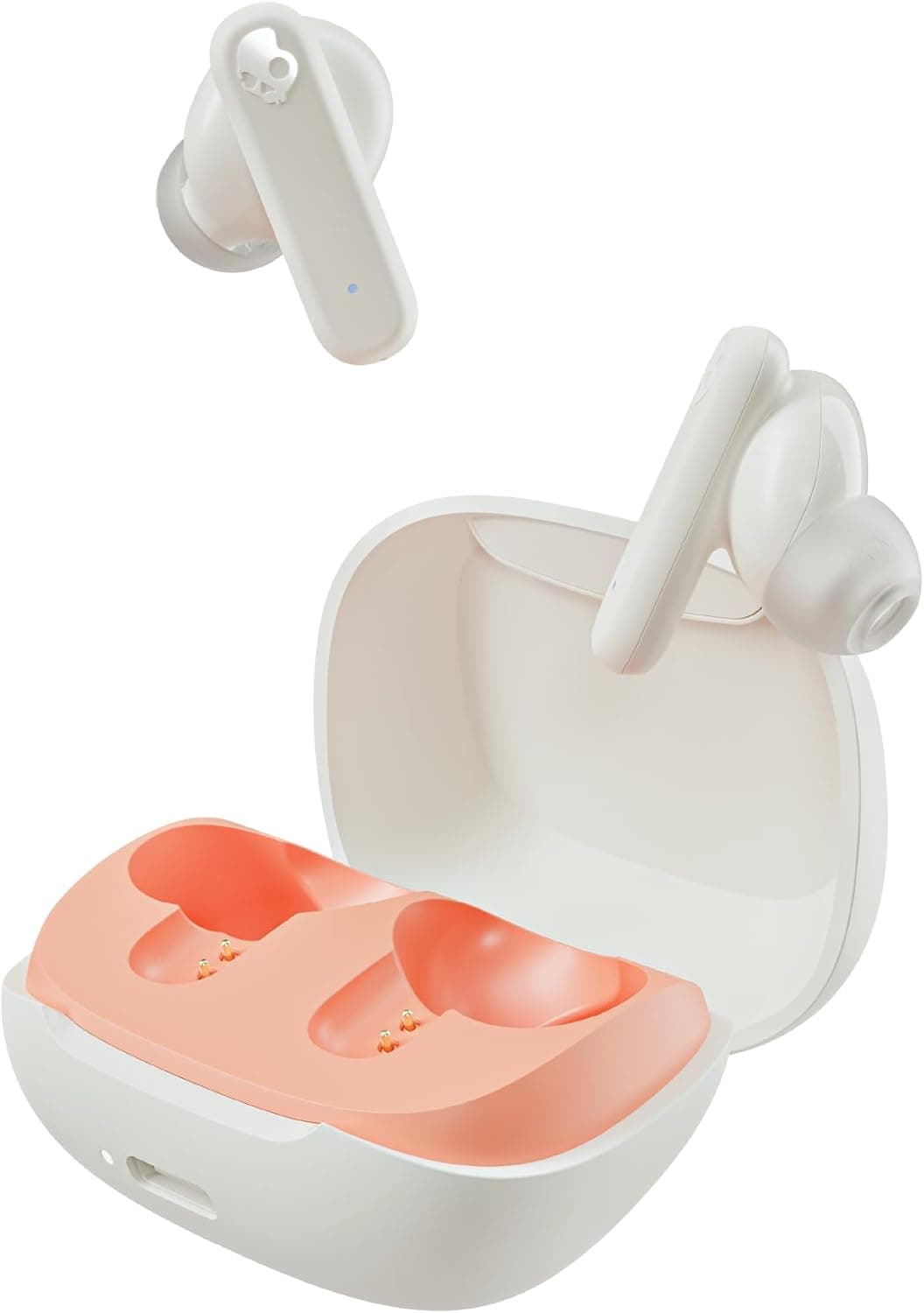 Skullcandy Smokin" Buds auriculares sem fios, 20 h de automonomia, 50% de plásticos renováveis, microfone, compatíveis com iPhone Android e dispositivos Bluetooth. Bone/Orange Glow