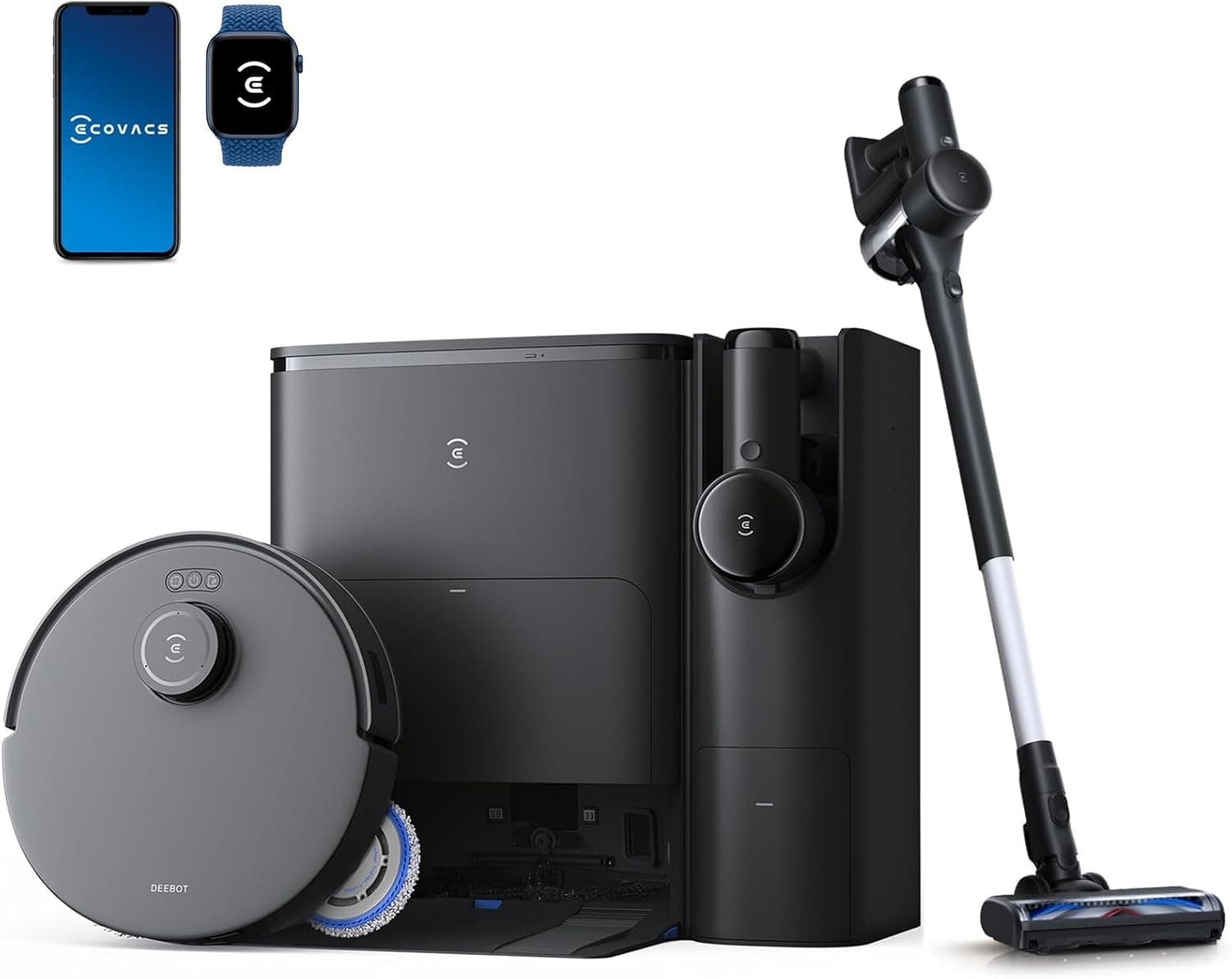 ECOVACS Deebot T30S Combo completo: Aspirador robot completo com limpeza sem fios, estação tudo em um, 11000 Pa, tecnologia ZeroTangle, sistema de limpeza de bordas, água quente