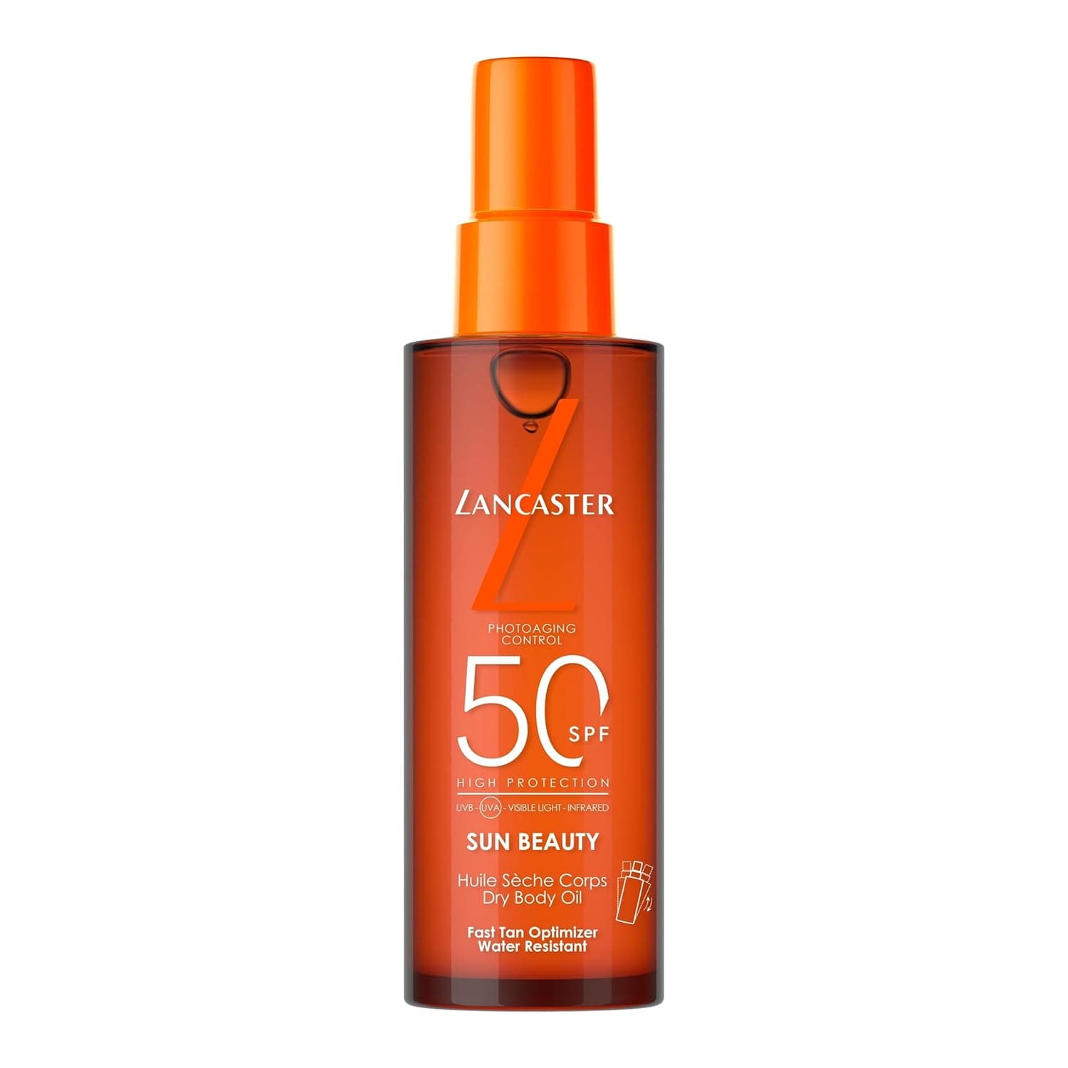 Lancaster Sun Beauty Body Dry Oil SPF50 Protetor solar, com complexo ativador de bronzeamento, tecnologia Full LightTM para proteção solar de espectro muito amplo