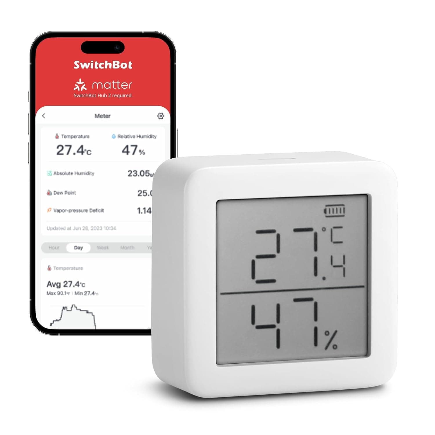 SwitchBot - Termohigrômetro digital com ecrã LCD | sensor digital de temperatura e humidade | Bluetooth | Alerta inteligente | Armazenamento de dados