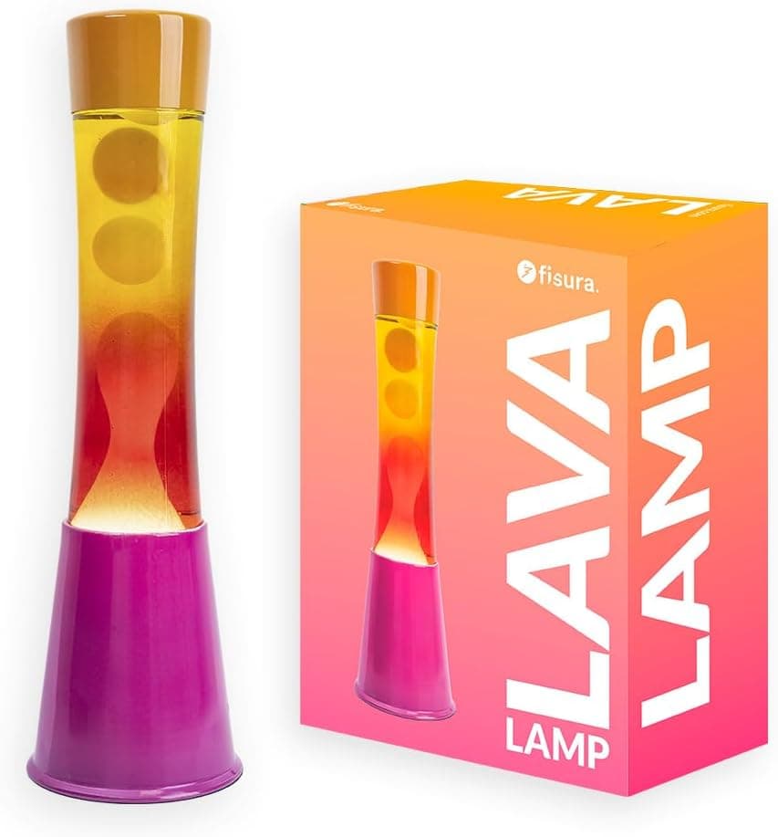 Fisura - Candeeiro de lava gradiente rosa e laranja. Base rosa, vidro com efeito degradado e tampa laranja. Candeeiro efeito relaxante. Com lâmpada de substituição. 11 cm x 11 cm x 39,5 cm.