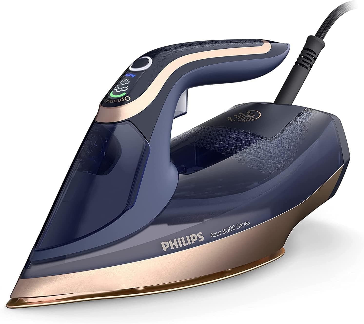 Philips Azur Série 8000 passar a vapor, 85 g/min de vapor contínuo, 260 g de aumento de vapor turbo, 3000 W, tecnologia idealTEMP, sola SteamGlide Elite, azul escuro (Azul escuro (DST805 0-20