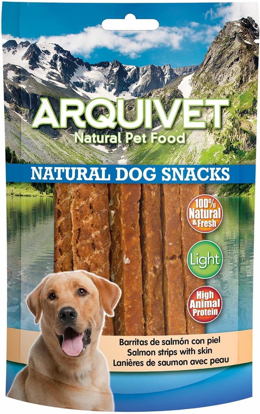 Arquivet Barrinhas de salmão com pele - Snacks naturais para cães - carros para cães - gulosinas para cães - alimentação e comida para cães - Snacks caninos - 100 g