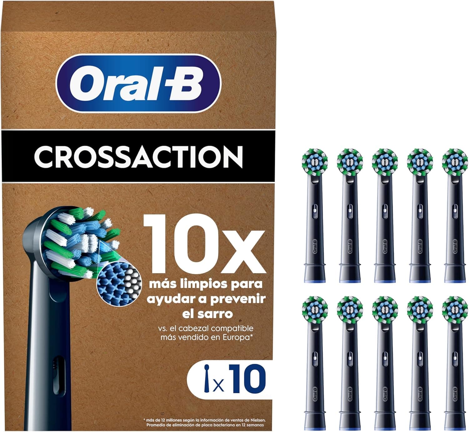 Oral-B Pro CrossAction Peças sobresselentes para escova de dentes elétrica, conjunto de 10 cabeças, preto (tamanho da caixa de correio)