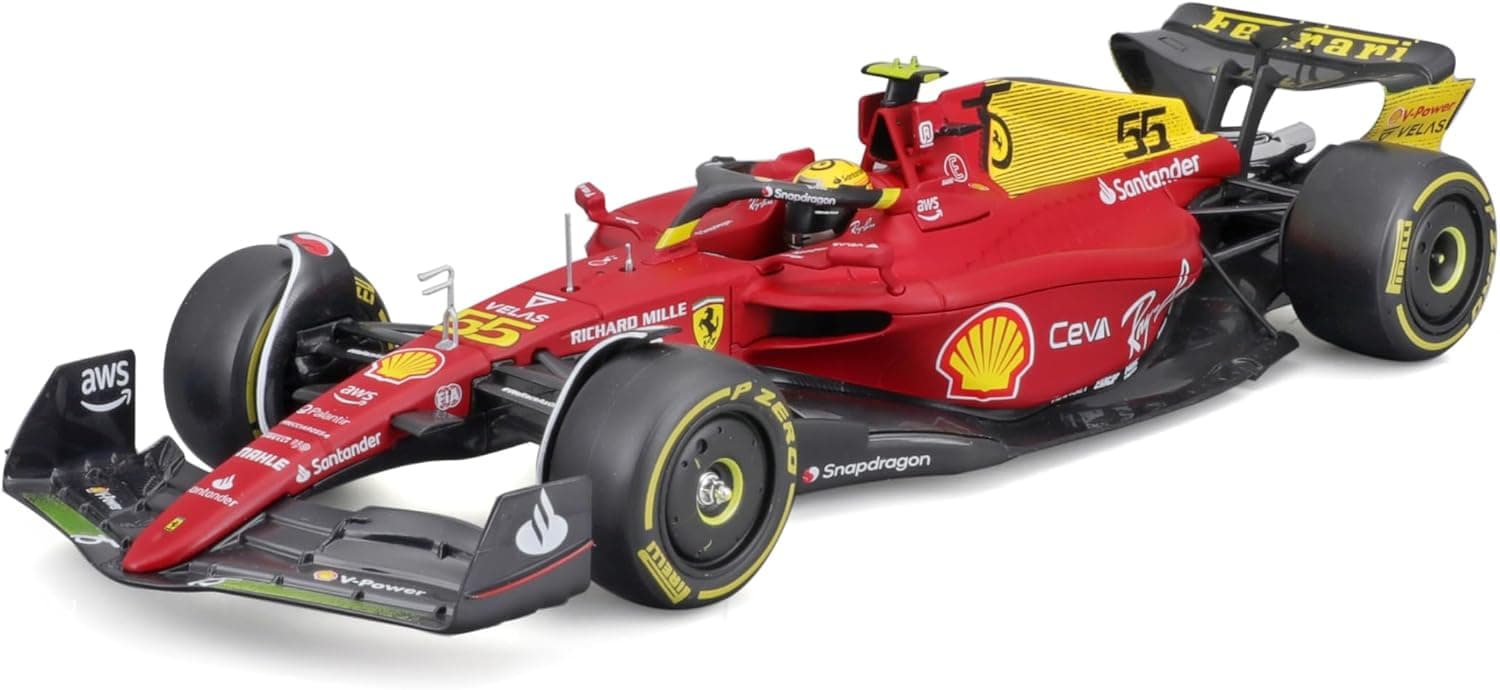 Bburago - 1/24 Ferrari - SF F1-75 Italian GP Monza 75 Aniversários - com capacete #Sainz - A novidade 2024 celebra o legado da carreira com esta réplica precisa e elegante