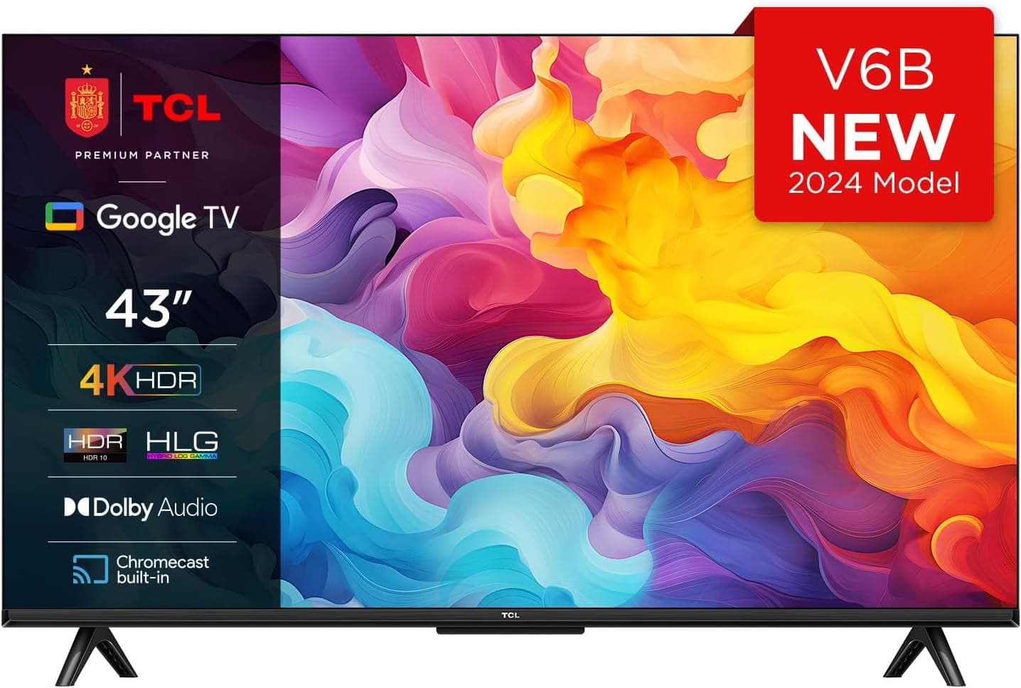 TCL 43V6B 43" 4K Ultra HD, HDR TV, Smart TV Powered by Google TV (áudio dolby, movimento clarity, controlo por voz, compatível com o Google Assistant, Chromecast integrado)