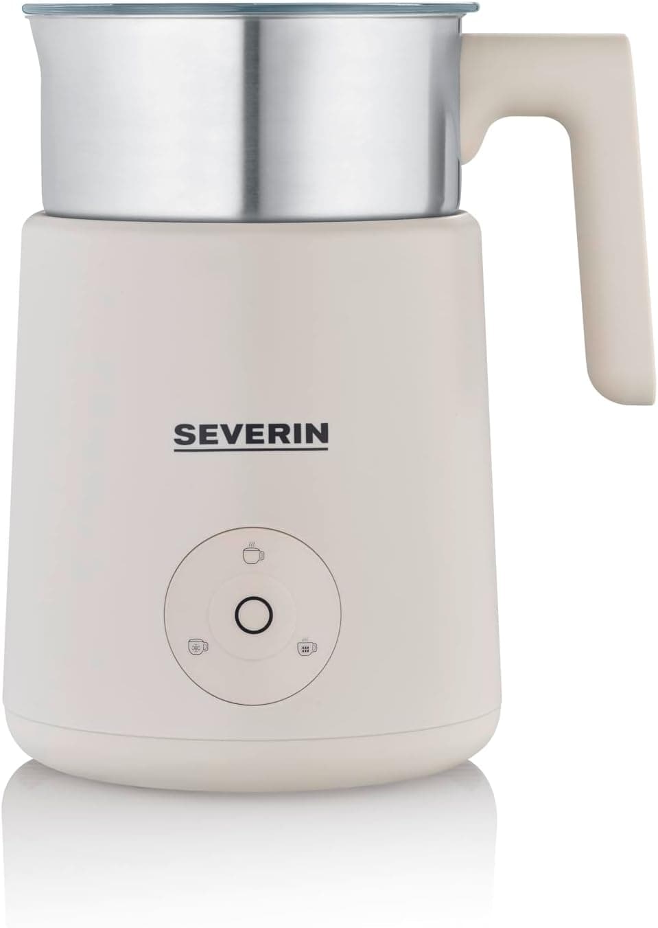 SEVERIN Espumador de leite por indução, espumador elétrico adequado para máquina de lavar louça, frasco espumador, aço inoxidável escovado/bege, SM 3589