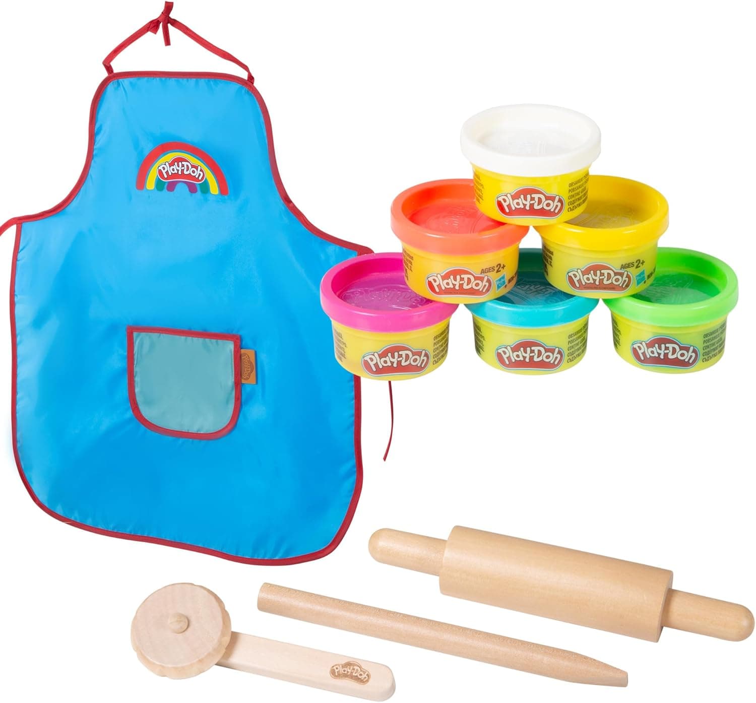 roba x Play-Doh jogo compacto - ferramentas de madeira certificadas pelo FSC, 6 latas de plasticina e avental - presente sustentável e pronto a brincar para crianças a partir de 3 anos