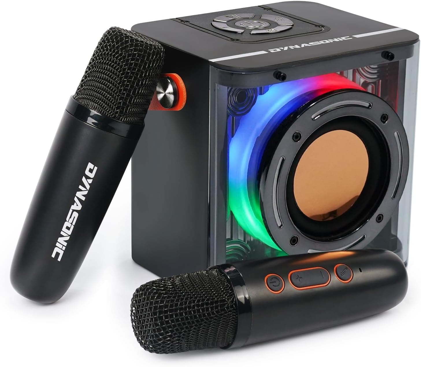 DYNASONIC B52. Karaoke com dois microfones. Altifalante Bluetooth Karaoke para crianças. Brinquedo eletrónico infantil. Presentes para crianças dos 3 aos 15 anos (preto)