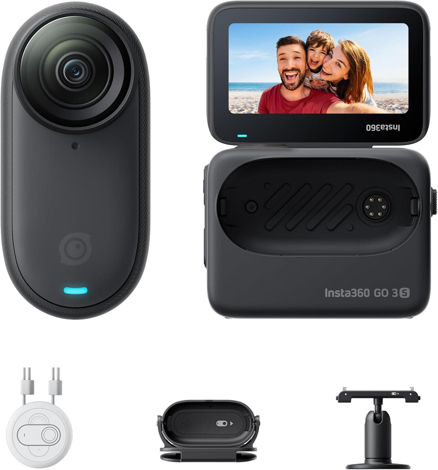 Insta360 GO 3S Black 128GB | Câmara de ação 4K mãos livres à prova de água com estabilização, bateria até 140 min e GPS