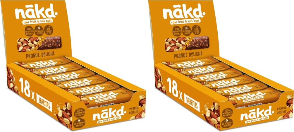 Nākd. Peanut Delight | Barras de fruta e frutos secos sem açúcar adicionado, 35 g x 36