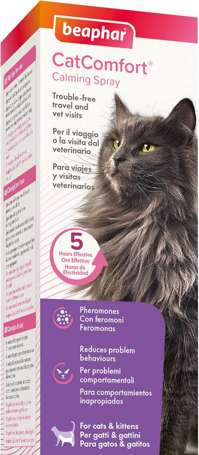 Beaphar CatComfort Spray para gatos, anti-stress para gatos, com feromonas, reduz o stress e a ansiedade, promove harmonia entre gatos, riscos, medos, mudanças ambientais, ruídos, 60 ml