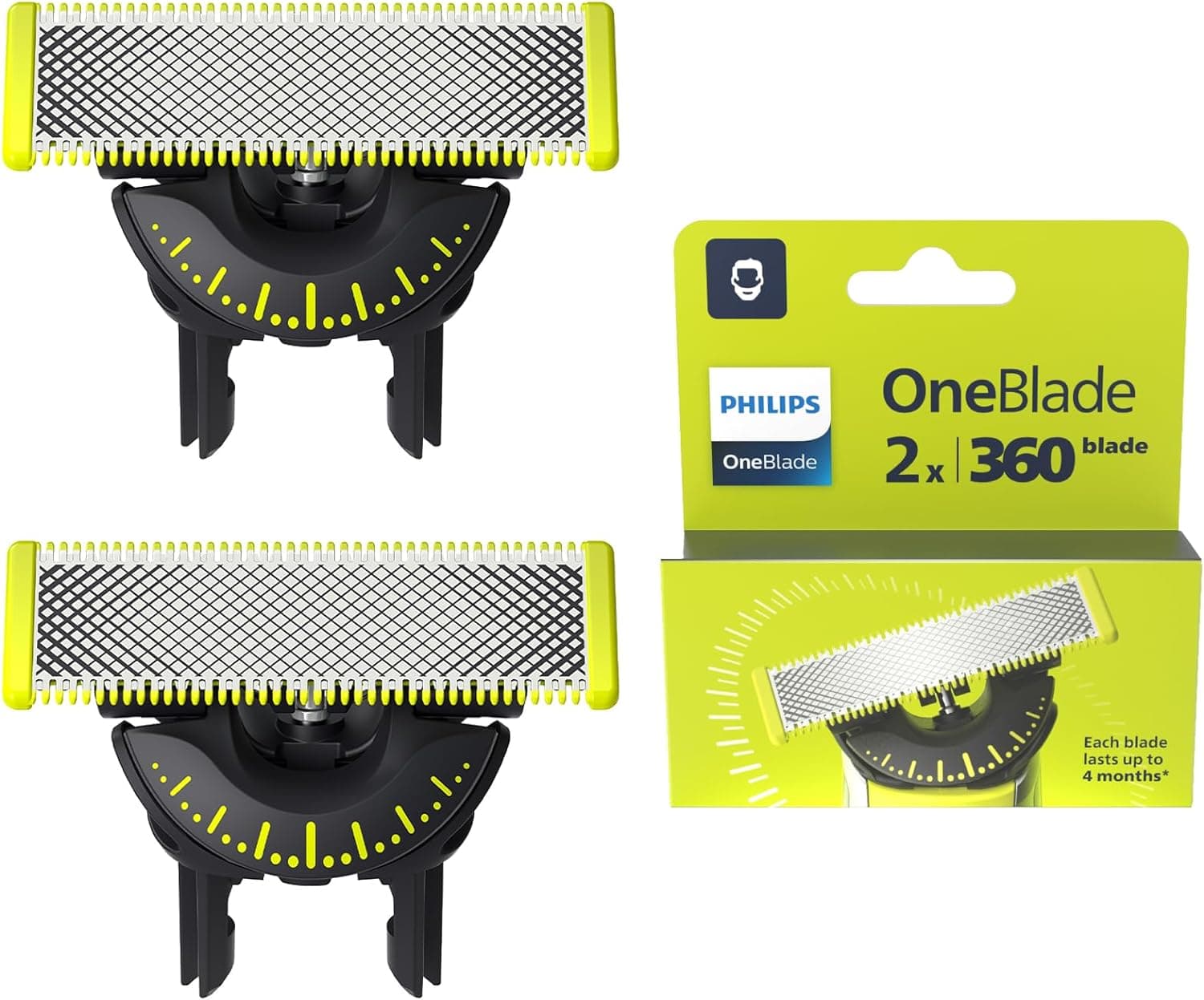 Philips OneBlade 360 Lâminas de substituição originais para aparador de barba e máquina de barbear para homem, compatíveis com todos os Philips OneBlade, pack de 2 unidades, QP420/60