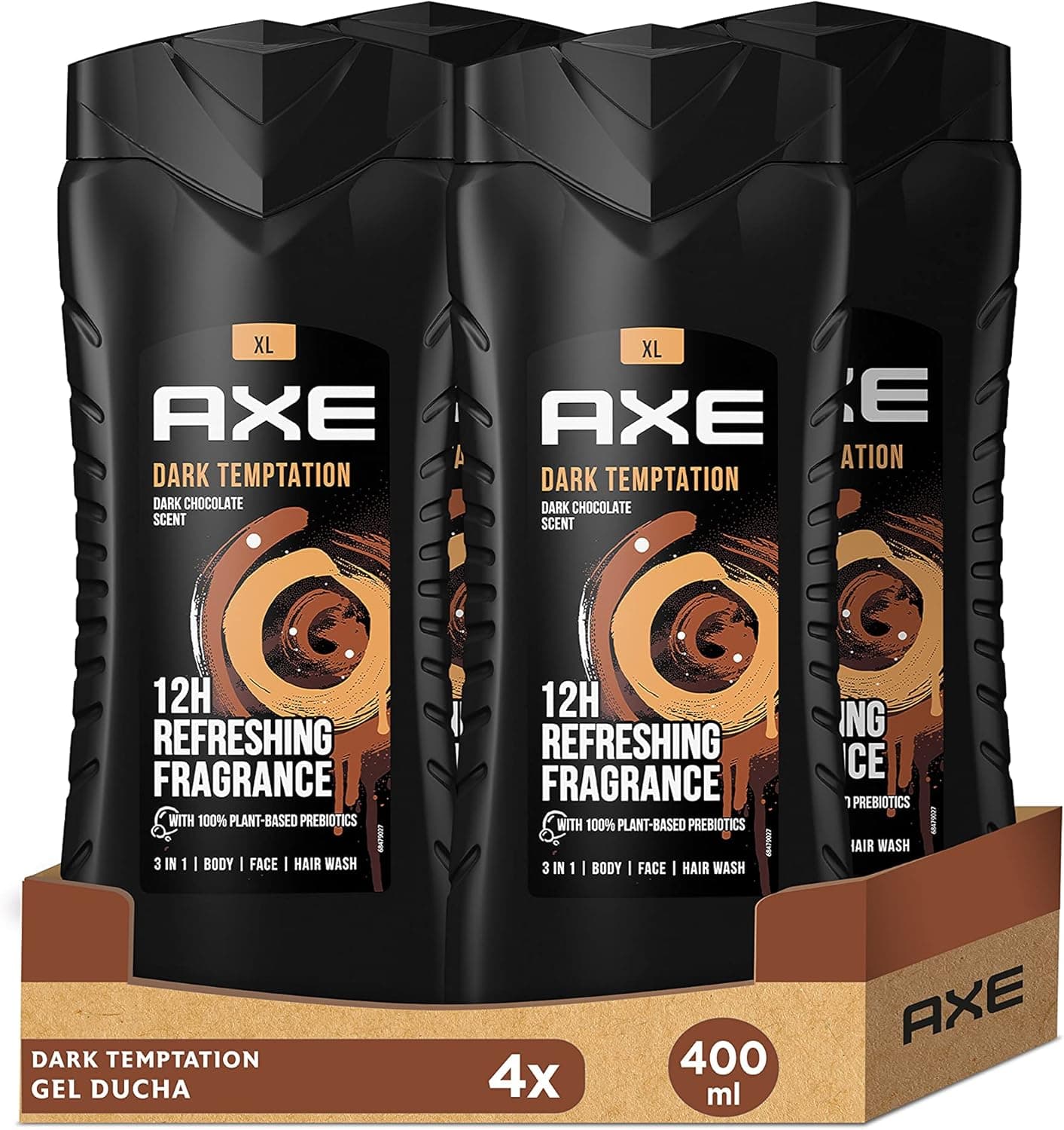 Axe Gel de duche e champô para homem escuro tentação 3 em 1 400 ml, conjunto de 4