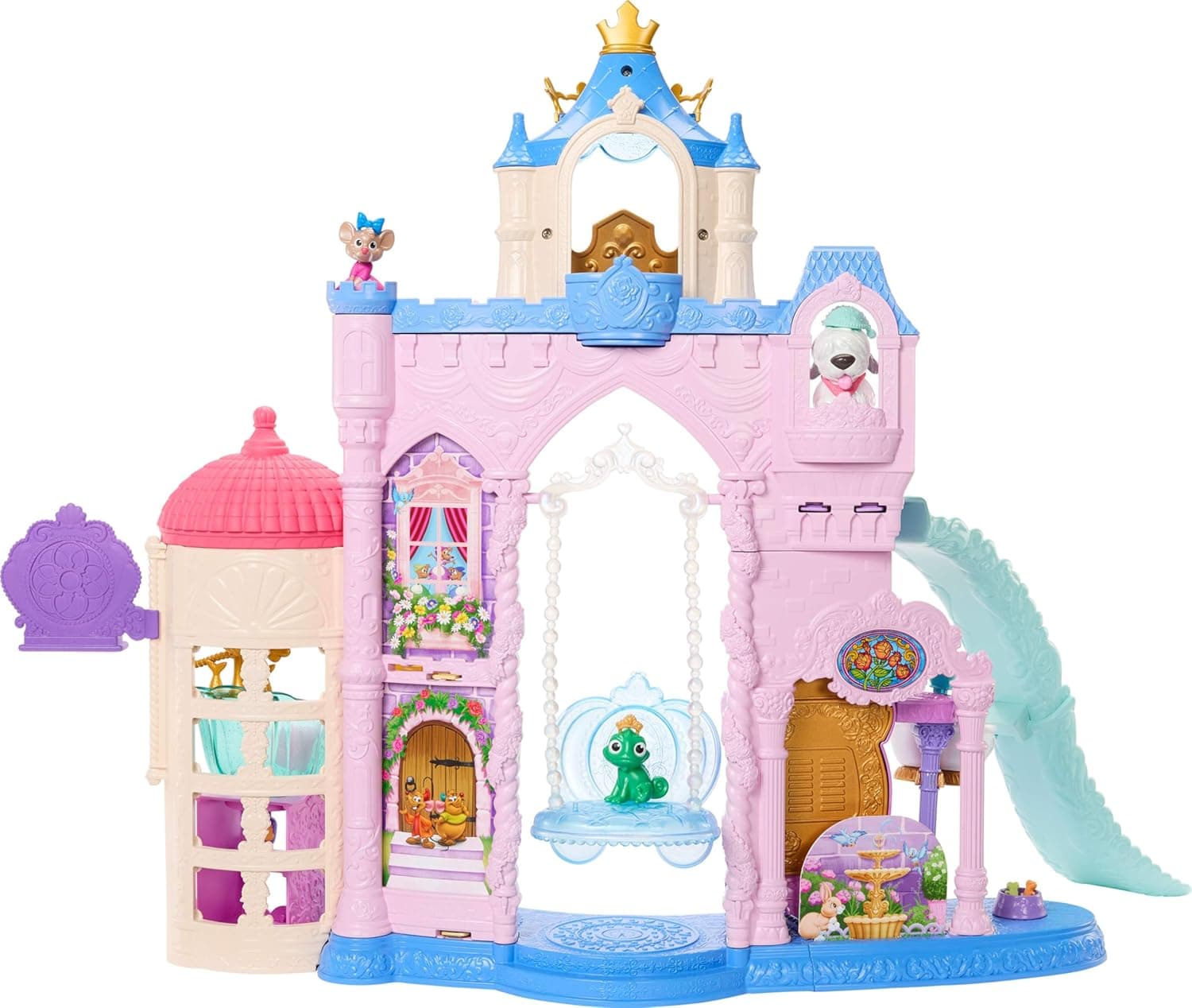 Mattel Disney Princesas Palacio de Mascotas | Conjunto de castelo com 7 zonas de brincadeira, 3 animais, móveis e 17 acessórios, mais de 65 cm