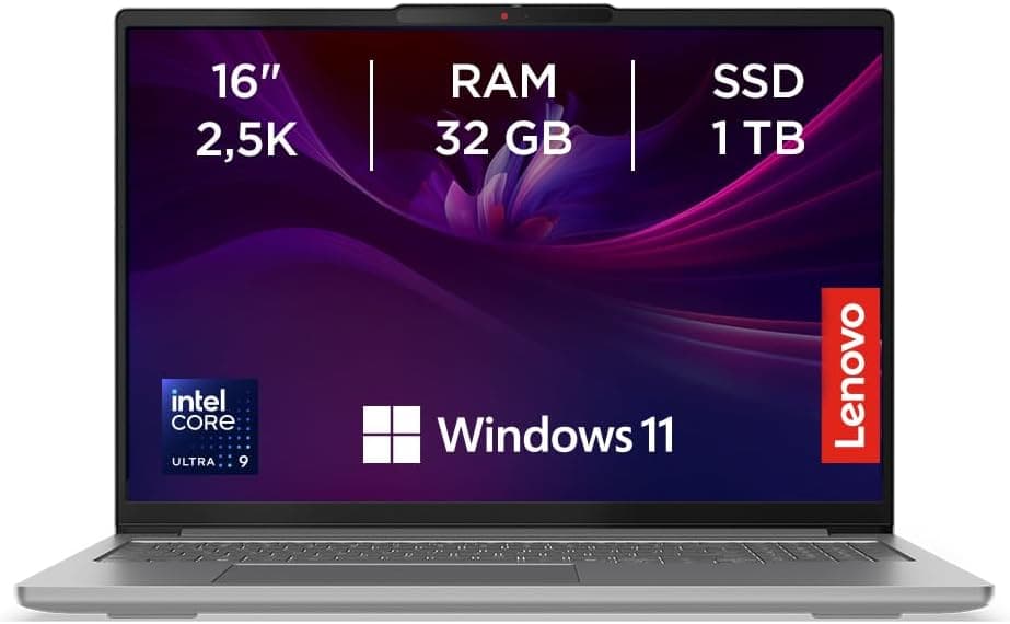 Lenovo IdeaPad Pro 5 Gen 9 Computador portátil com IA de 16" de 2,5 K (Intel Core Ultra 9 185H, 32 GB RAM, 1TB SSD, gráficos Intel ARC, Wi-Fi 6E, Windows 11 Home) teclado QWERTY espanhol cinzento