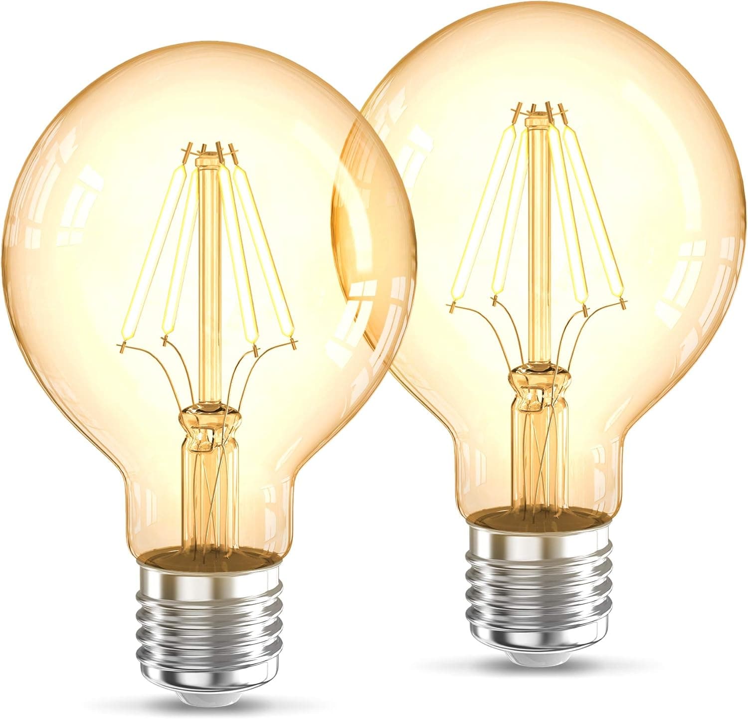 B.K.Licht 2 lâmpadas LED E27 de luz quente G80, interior Edison vintage lâmpada LED, 4 W 2200 K 320 lm branco quente, lâmpada de luz retro com filamento, não regulável