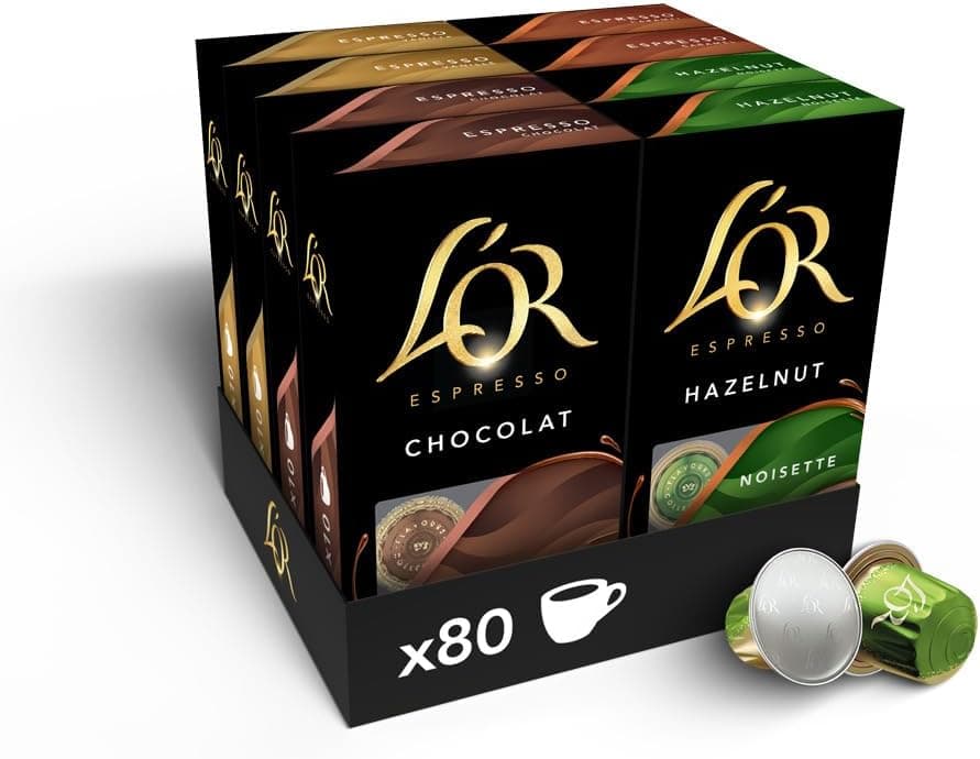 L'OR Flavours Cápsulas de café sortidas, intensidades 5 a 8, 80 cápsulas compatíveis Nespresso