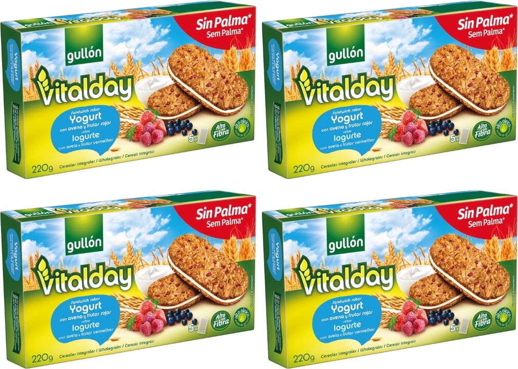 Gullón Vitalday Sandwich iogurte bolacha pequeno-almoço e lanches, embalagem de 5 x 44 g