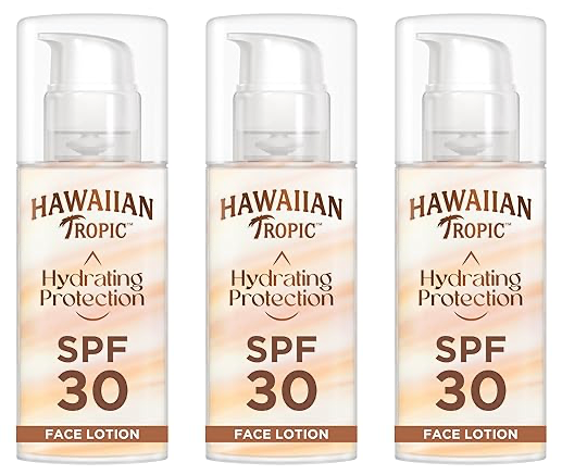HAWAIIAN Tropic Protection Face - loção solar protetora para o rosto, creme hidratante facial com proteção, 50ml x3