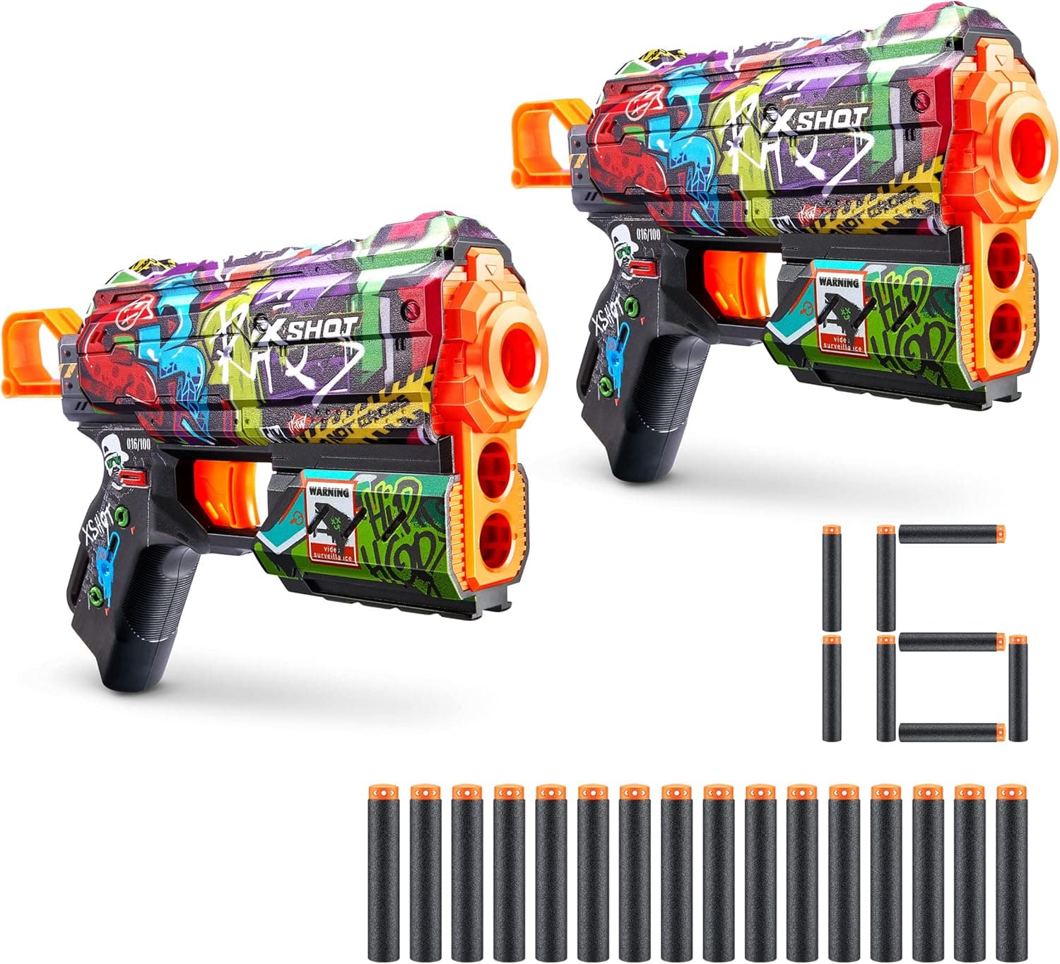 Xshot Skins Flux, graffiti, Foam Dart Blasters (2 Blasters, 16 Darts) Air Pocket Dart Technology