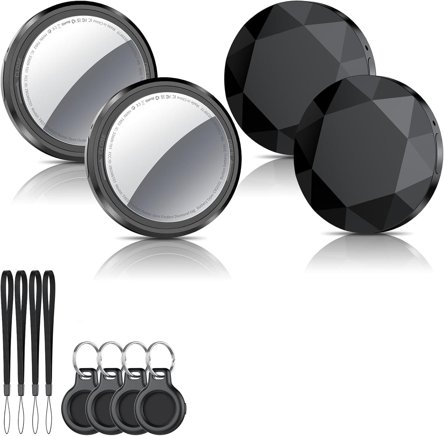 Smart Air Tracker Tag 4 Pack, Localizador de objetos Bluetooth funciona com a pesquisa da Apple (apenas iOS), localizador Bluetooth, rastreador para chaves, carteira, mochila, bateria substituível