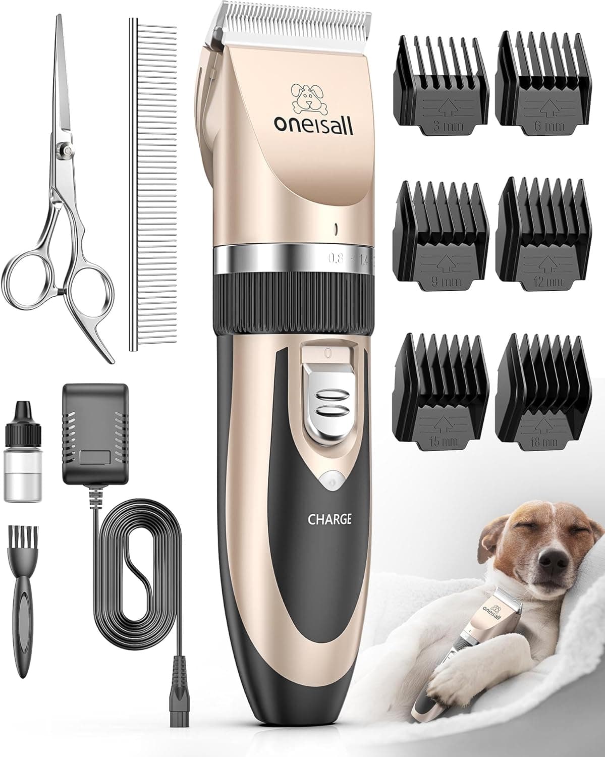 oneisall Corta-pelos para animais (cortar pelo máquina de cortar pelos squiladora cão e gato temporizador animais de estimação Grooming Clipper Kits elétrica silencioso animais corta-pelos (ouro)