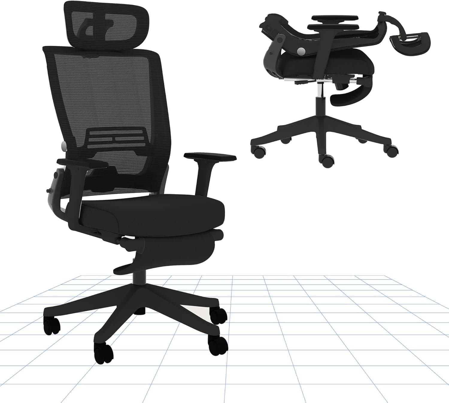 FLEXISPOT Cadeira de escritório ergonómica, cadeira de escritório dobrável com suporte lombar, apoio de braço regulável em altura, apoio de cabeça 2D, cadeira de secretária de malha para escritório