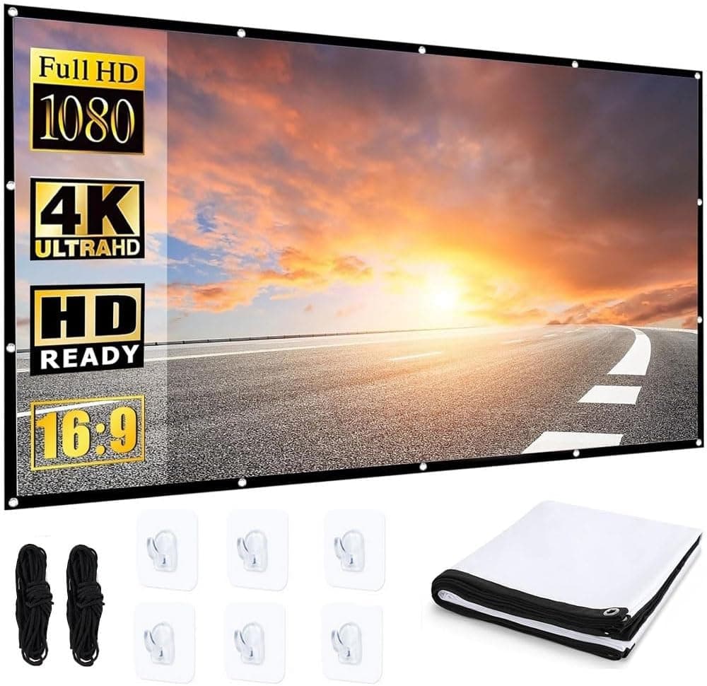 YingStar | Ecrã de projeção portátil 16:9 4K HD dobrável para interior e exterior, 120 polegadas