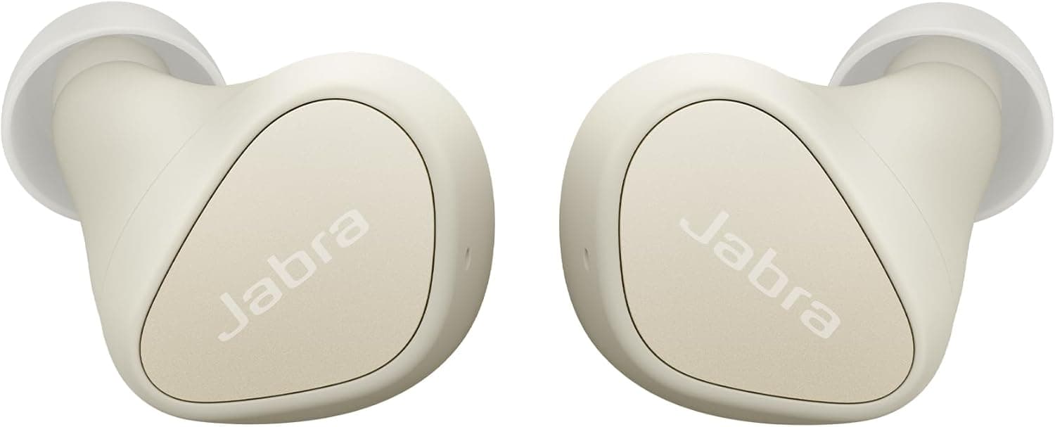 Jabra Elite 3 - Auriculares sem fios com design com isolamento de ruído, 4 microfones para chamadas claras, graves ricos, som personalizável e modo mono - bege claro