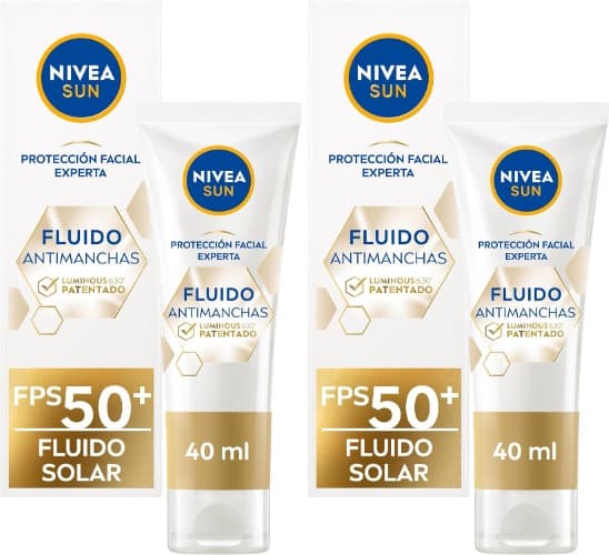 NIVEA SUN Fluido facial solar Luminous 630 FP50 (1 x 40 ml), creme com proteção solar, protetor anti-manchas com ácido hialurónico