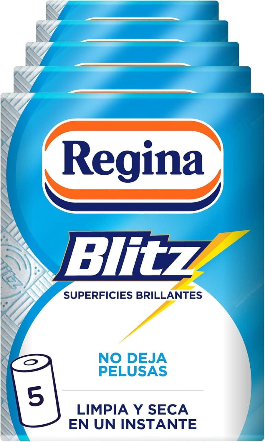 Regina Blitz Papel de cozinha, 5 rololos, 100 Maxi-folhas de 3 camadas, ideal para limpar superfícies domésticas, sem pelos, embalagem de papel reciclável