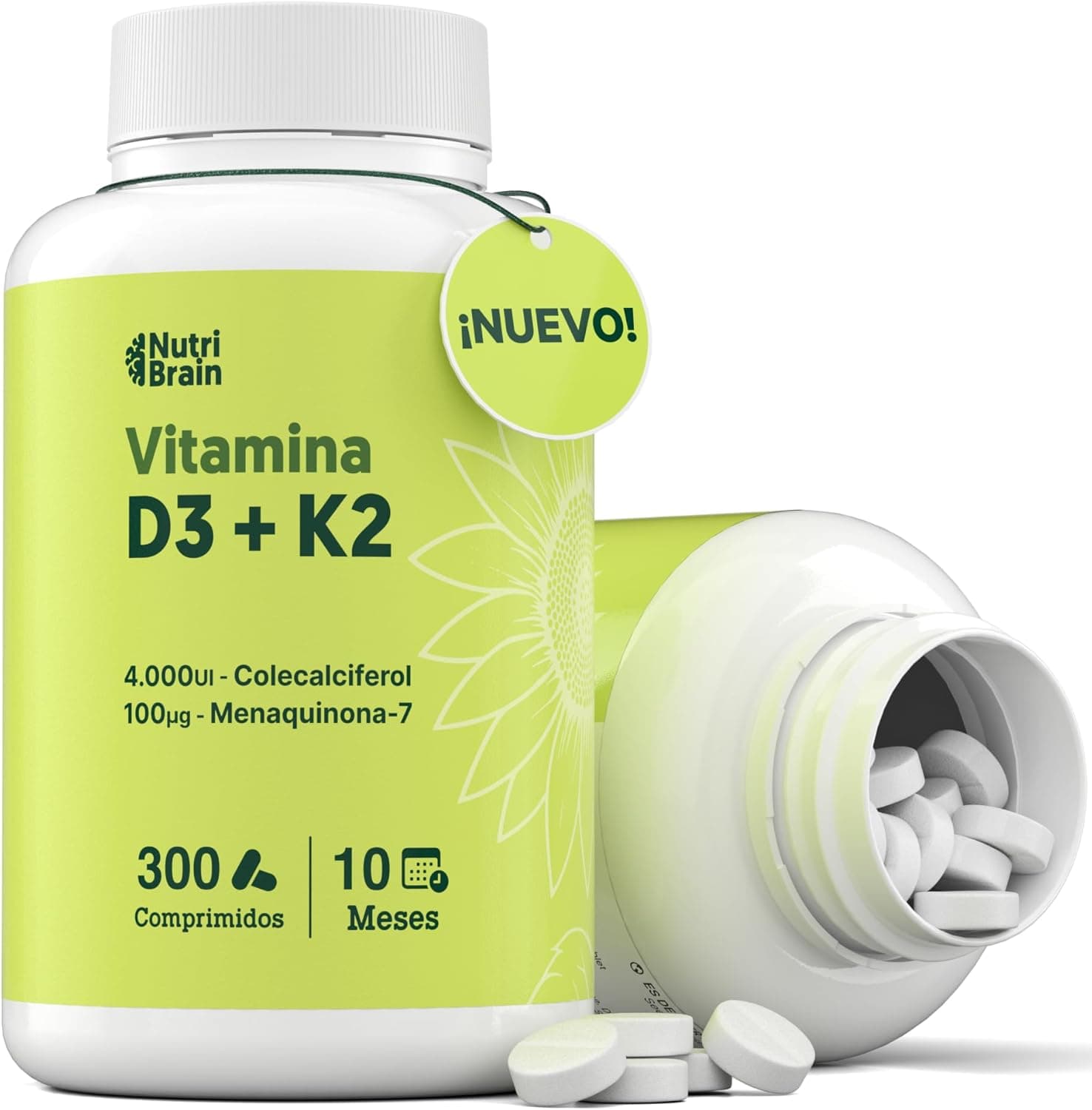 Vitamina D3 e K2 4000UI - 300 Comp - 10 meses | Premium: MK-7 100% All-Trans máxima biodisponibilidade, suporte para ossos, sistema imunitário e coração